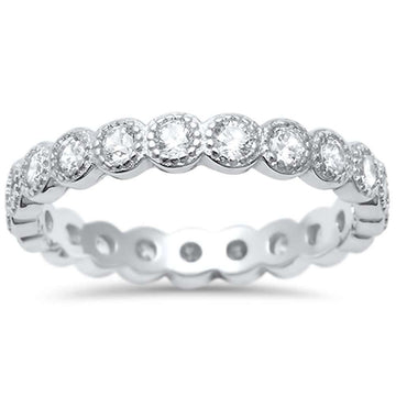 Bezel Set Full Eternity Wedding Ring Simulated Cubic Zirconia 925 Sterling Silver